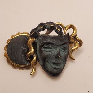 VINTAGE Enamelled Mask Brooch Pin